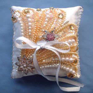 Bridal Wedding Ring Pillow Bicolor Handwork New